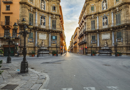 PALERMO, ITALY - OCTOBER 28 2015: Buildings in the City of Palermo, Sicily on a warm late october day. Four Corners of Palermoのeditorial素材