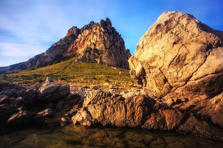 Coastal Sunrise Landscape in Sicily, Italyの写真素材