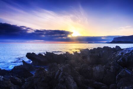 Coastal Sunrise Landscape in Sicily, Italyの写真素材