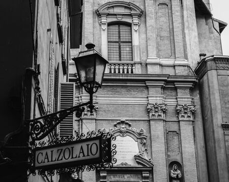 BOLOGNA, ITALY - NOVEMBER 27 2015: Black and White Scene from the town center of Bologna on a cold November Dayのeditorial素材