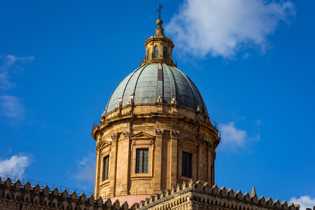 Palermo Cathedral in Sicily, Italy on a warm day with blue skyの写真素材