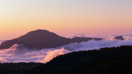 Cloudy Landscape covering the hills of Sicily. Lovely evening Sunset in the Madonie Mountains of Italy, Europe. Tranquil Serene Atmosphereの写真素材