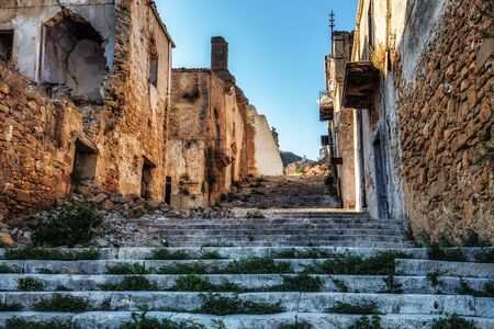 Sicilian Ghost Town of Poggioreale in Italy, Europe. Picturesque Cityscapeof an abandoned place in...