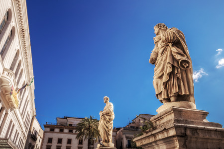 Catholic Christian Cathedral. Old Town of the City of Palermo on Sicily in Italy, Europe. Vibrant Colors. Detail Picture of the historical architectureの写真素材