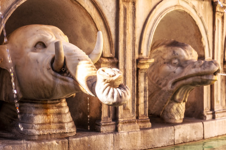 Fountain of Shame at the Piazza Pretoria. Old Town of the City of Palermo on Sicily in Italy, Europe. Vibrant Colors. Detail Picture of the historical architectureの写真素材