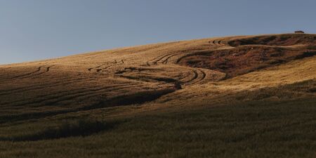 Green Hill Landscape in Central Sicily near Cammarata Mountain in Spring. Hiking in the Sicilian Highlandsの写真素材