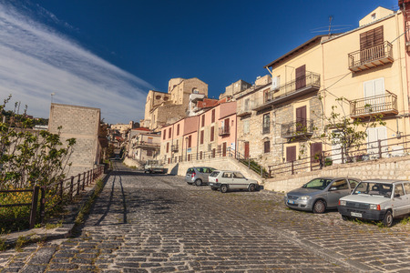 Town of Cammarata in Central Sicily in Spring 2017. Lovely mediterranean houses on a mountainのeditorial素材