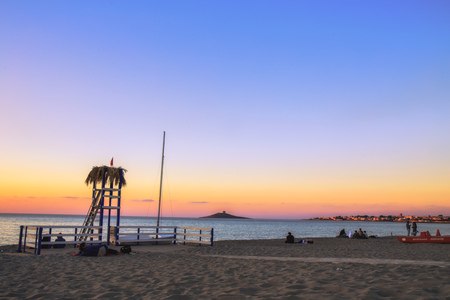 Beach Sunset, blue sky, colors fadingのeditorial素材