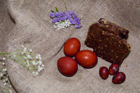 Easter eggs on a beautiful background.の写真素材