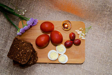 Easter eggs on a beautiful background.の写真素材