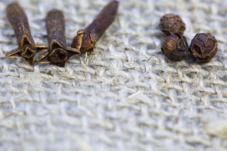 natural spices on a linen background.の写真素材