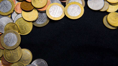 Belarusian coins on black background.の写真素材