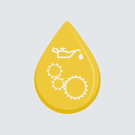 Yellow oil industry drop symbol with gears cogs, friction, landing page iconのイラスト素材