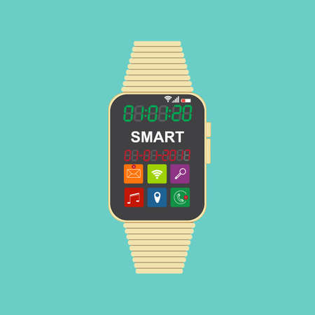 Vector smart watch design, technology communication device with apps icons flat.のイラスト素材