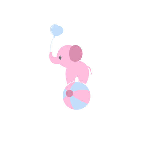 Pink elephant with balloons. Cute baby Card.のイラスト素材
