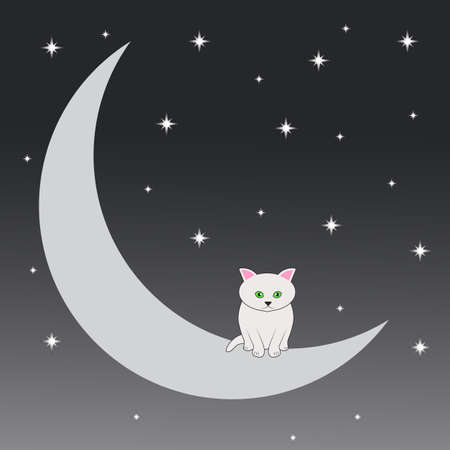 Happy cat who sits on the moon.のイラスト素材