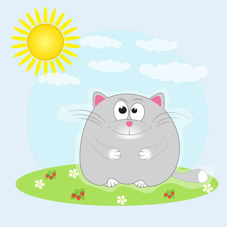 Cat sitting in the meadow basking in the sun.のイラスト素材