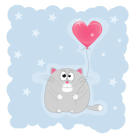 Cute cartoon fat cat. Valentines day card.のイラスト素材