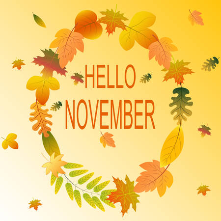 Hello novemder! Colored autumn leaves. Sketch, design elements. Vector illustration.のイラスト素材