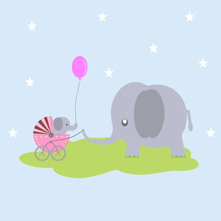 Cute cartoon greeting card, baby elephant gift to elephant mama.のイラスト素材