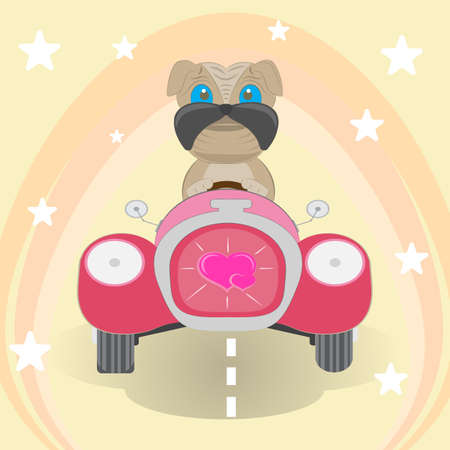 Happy dog ??travels by car. Vector illustrationのイラスト素材