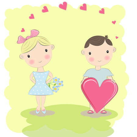 Happy Boy and girl. Illustration for postcardのイラスト素材