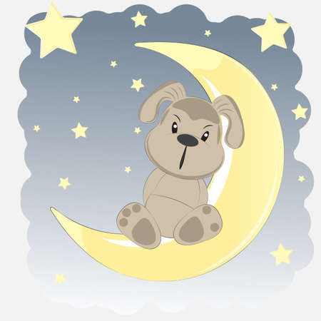 Happy dog who sits on the moon. Greeting card.のイラスト素材