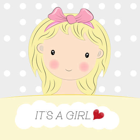 Greeting card cute Cartoon Girl. Isolated woman (Girl) head design. Vector illustrationのイラスト素材