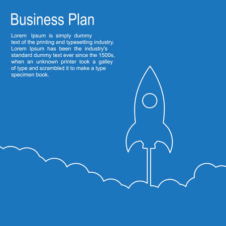 Vector illustration space rocket flying in sky. Linear design.のイラスト素材