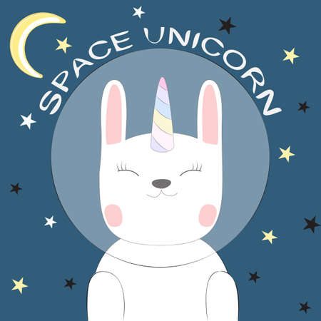 Cute fantasy cat astronaut unicorn. Sweet kids graphics for t-shirts. Greeting card.のイラスト素材