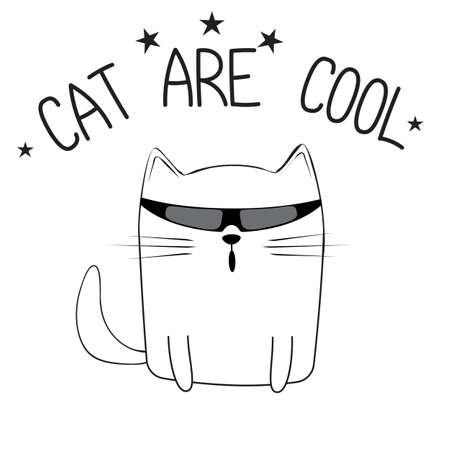 Silhouette cute kitty with glasses, T-shirt design for cartoon kids vector illustration. Greeting card.のイラスト素材