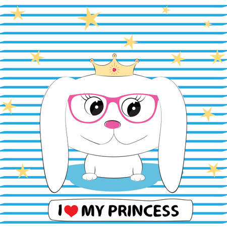 Cute dog girl princess in in glasses with a crown on his head.のイラスト素材