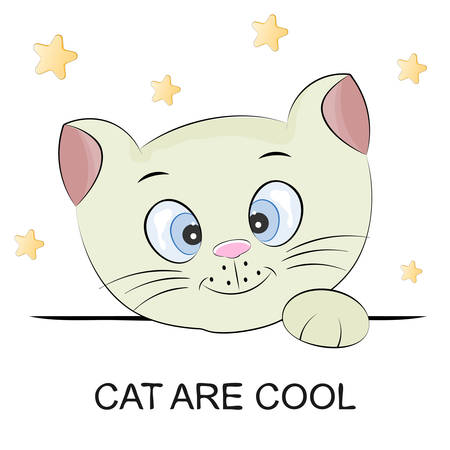 Cute kitty silhouette. Head of kitten with lettering Cat Are Cool. Graphics for t-shirts. Greeting card. Vector illustration.のイラスト素材