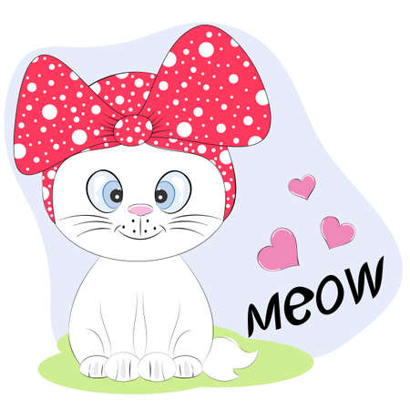 A beautiful Cute kitty cat in a hat with lettering Meow. Graphics for t-shirts. Greeting card. Vector illustration.
のイラスト素材