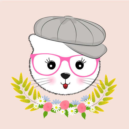Cute kitty girl with flowers.のイラスト素材
