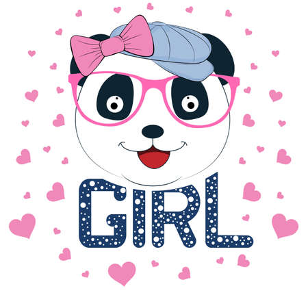 Portrait Cute panda in cap. Picture for t-shirt graphics for kids and other uses. Greeting card..のイラスト素材