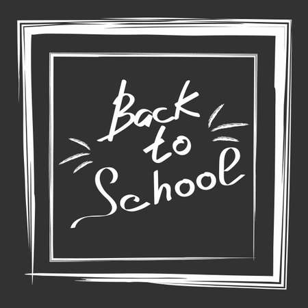 Back to School hand drawn lettering on black background card.のイラスト素材