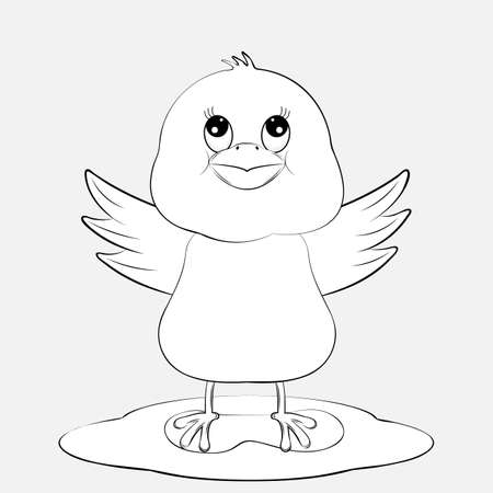 funny black white chicken illustration for coloring book or page. Picture for t-shirt graphics for kids and other uses.のイラスト素材