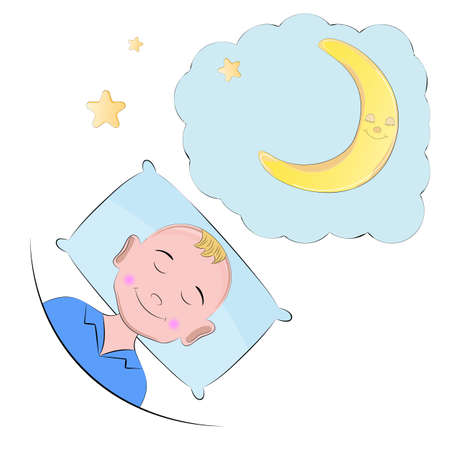Little boy sleeping on the pillow. Vector illustration.のイラスト素材