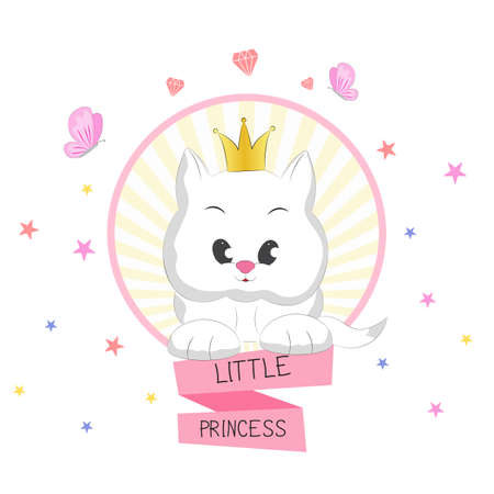 Cartoon baby kitty with lettering Little Princess.のイラスト素材
