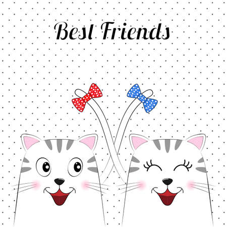 A beautiful two cartoon cute cats with lettering Best Friends. Picture for t-shirt graphics for kidsのイラスト素材