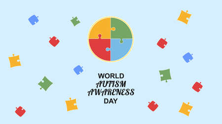 World autism awareness day. Poster colorful puzzle design sign. Vector illustration.のイラスト素材