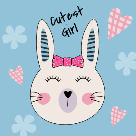 Cute bunny face and hand lettering text cutest girl. Sweet kids graphics for t-shirts. Greeting card.のイラスト素材
