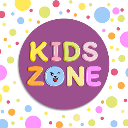 Poster Kids zone banner, emblem or logo in cartoon style with colored backgroundのイラスト素材