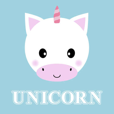 Cute fantasy head unicorn isolated on a blue background.のイラスト素材
