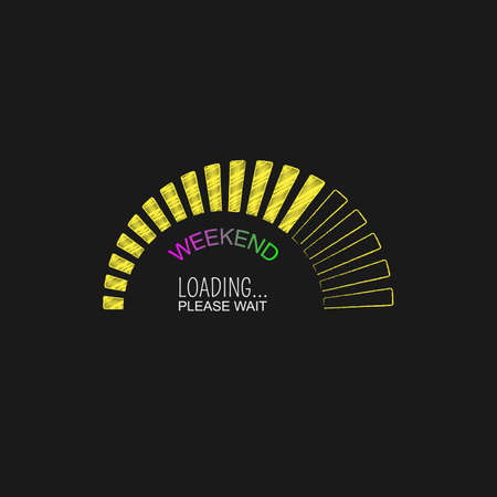 Colored weekend loading progress bar design isolated on a black background. Vector illustration.のイラスト素材