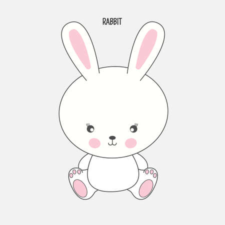 Hand drawn vector illustration of a cute funny rabbit. Isolated objects on white background. Design concept for children t-shirt.のイラスト素材