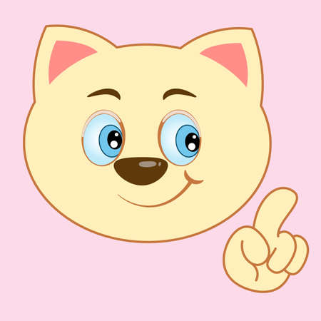 Cute happy cartoon cat smiles and waves his paw. Modern poster for prints, kids cards, t-shirts and other. Vector illustration.のイラスト素材