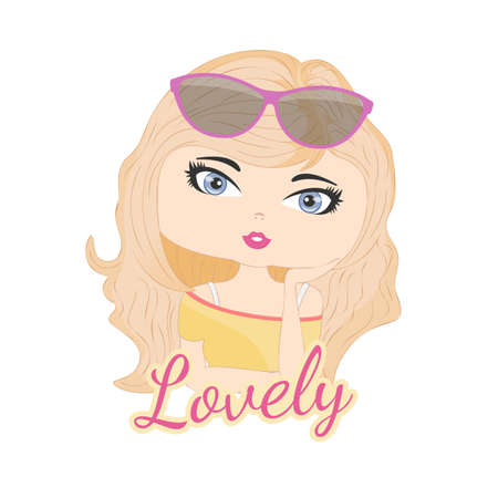 Lovely little girl isolated on a white background. Graphic element for fashion print design, greeting card, cover, poster and t-shirt. Vector illustration.のイラスト素材