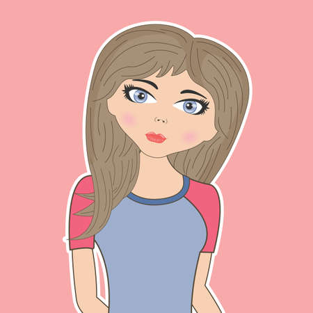 Beautiful cute girl isolated on a pink background. Graphic element for fashion print design, greeting card, cover, poster and t-shirt. Vector illustration.のイラスト素材